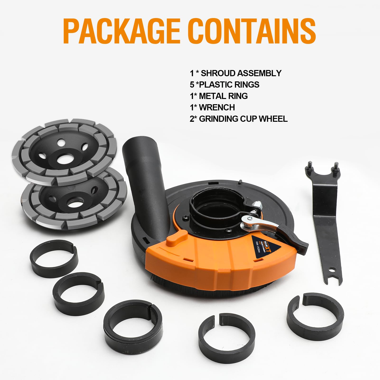 Kit de ponçage béton 125mm MAXXT pour meuleuse d'angle avec protection anti-poussière et disques diamantés