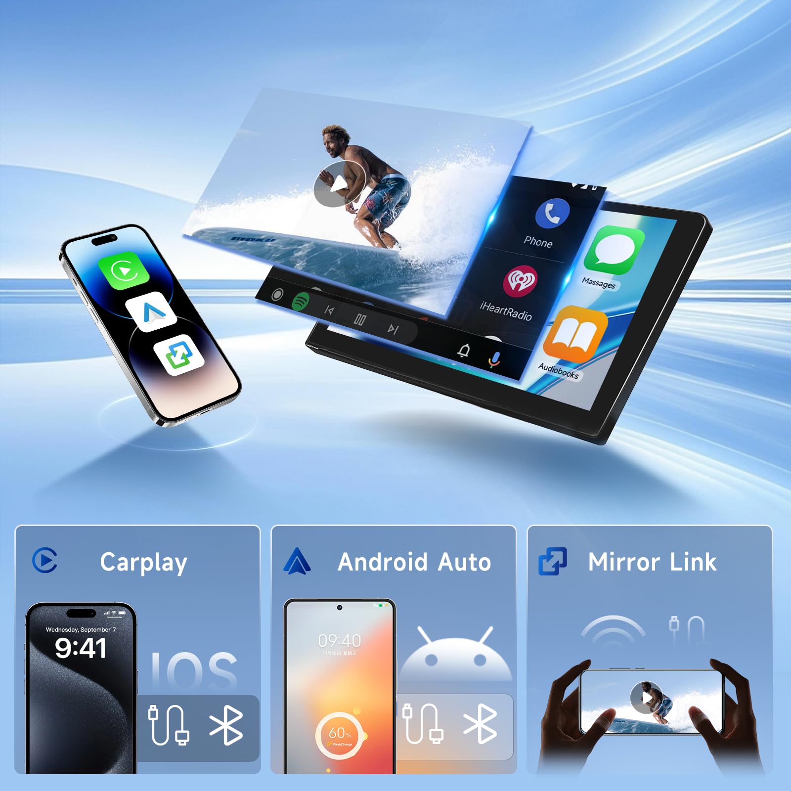 Hodozzy 4GB+128GB Android Autoradio für Land Rover Freelander 2 2007-2012 mit Carplay Wireless Android Auto, 9 Zoll InCell Touchscreen 2 Din Radio mit GPS Navi Bluetooth DSP WiFi RDS, Rückfahrkamera