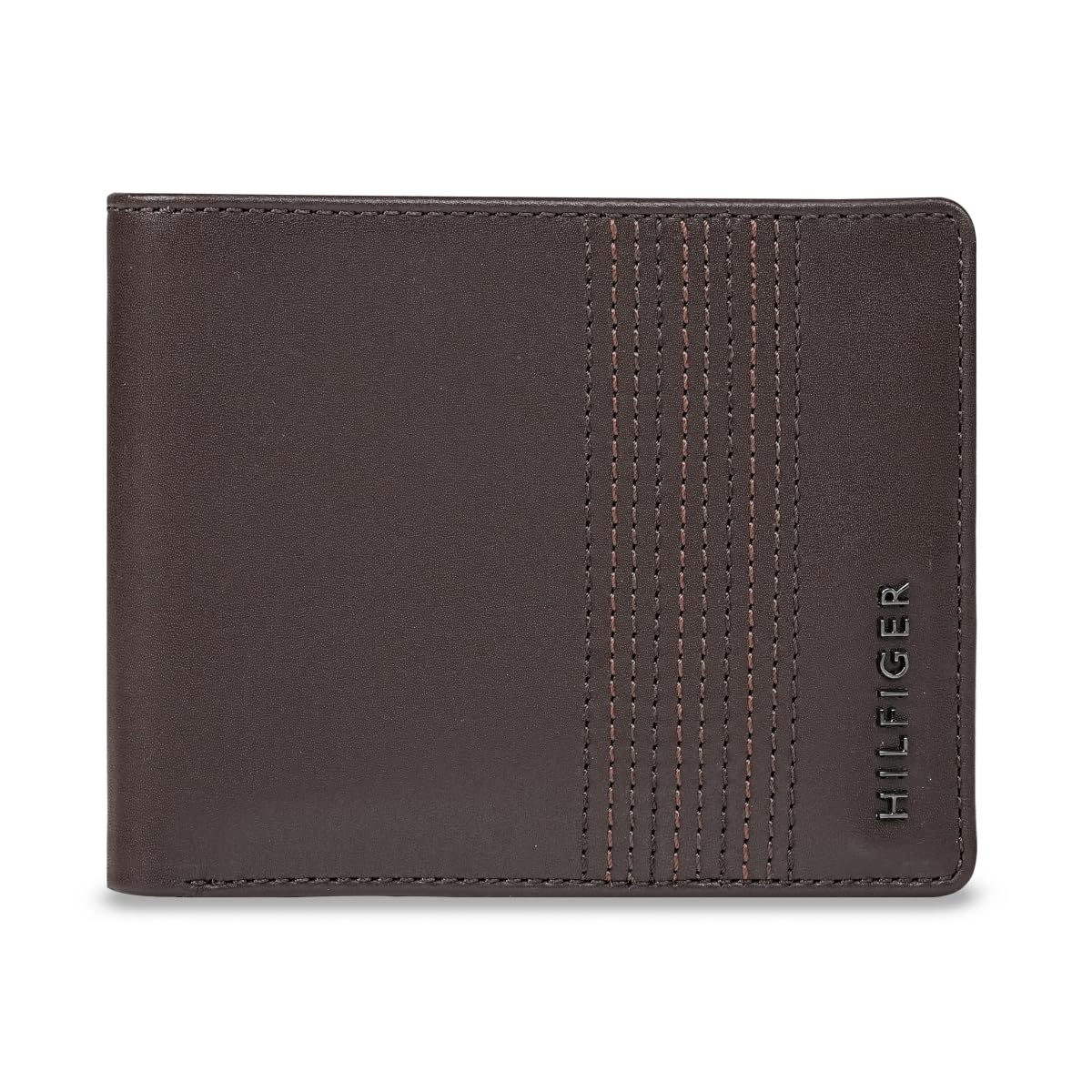 Tommy Hilfiger Men’s Leather Wallet Pocos | Brown Solid Passcase Bi-Fold with 12 Card Slots | Stylish Purse for Gents
