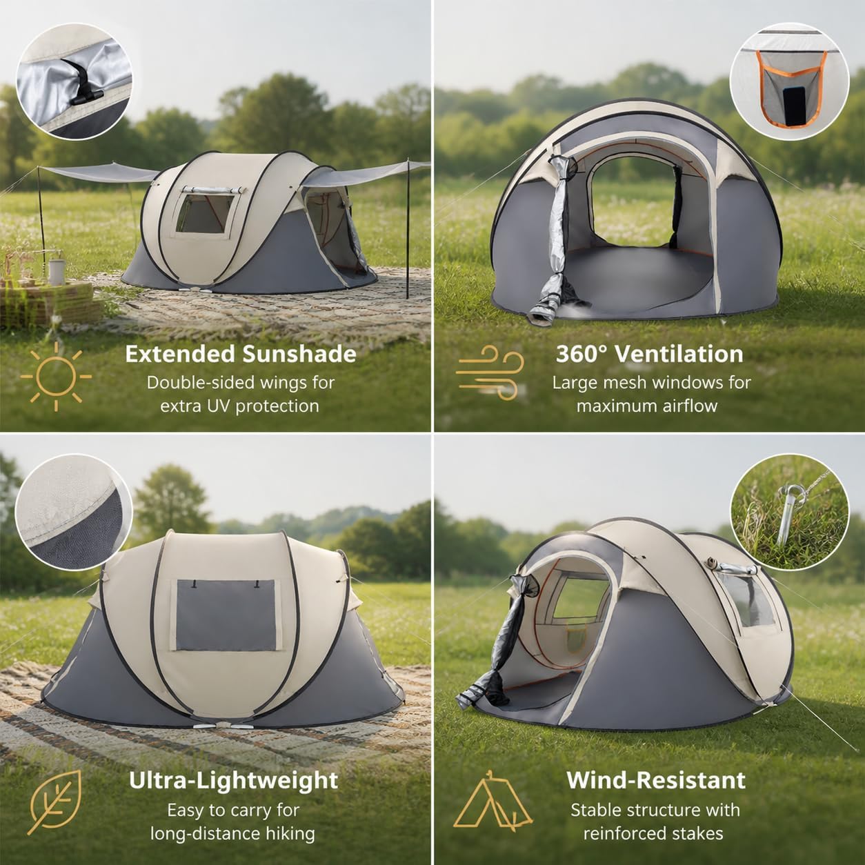 4 Person Easy Pop Up Tent Camping Waterproof Automatic Setup 2 Doors-Instant Family Tents for Hiking & Traveling image 4
