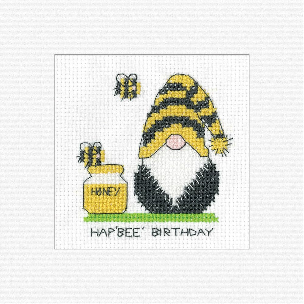 Heritage Crafts Mixed Gonk - Birthday Bee Cross Stitch Greeting Card