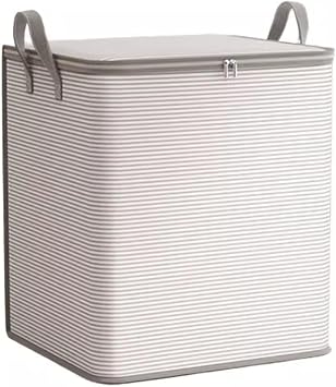 Clothes Hamper Closet Organiser 140L Large Laundry Basket with Zip Cover & Handles Foldable Blanket Organizer Storage Bag for Duvet Quilts Moving House., 22x17.7x22 Inch, Beige