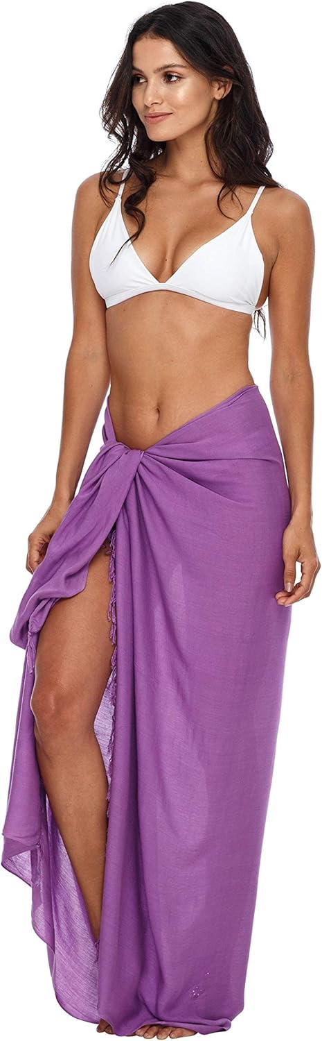 SHU-SHI Sarong Swimsuit Coverup for Women Pareo Long Beach Bathing Suit Wrap with Coconut Clip - Image 2
