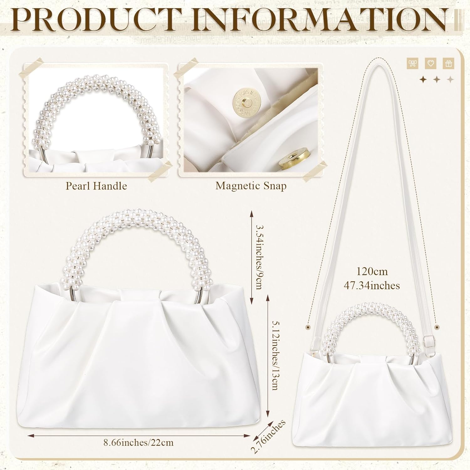 4 Pcs Evening Clutch Pearl Purses Jewelry Sets Clutch Bag Pearl Earrings Necklace Bracelet for Wedding Valentine - Image 3