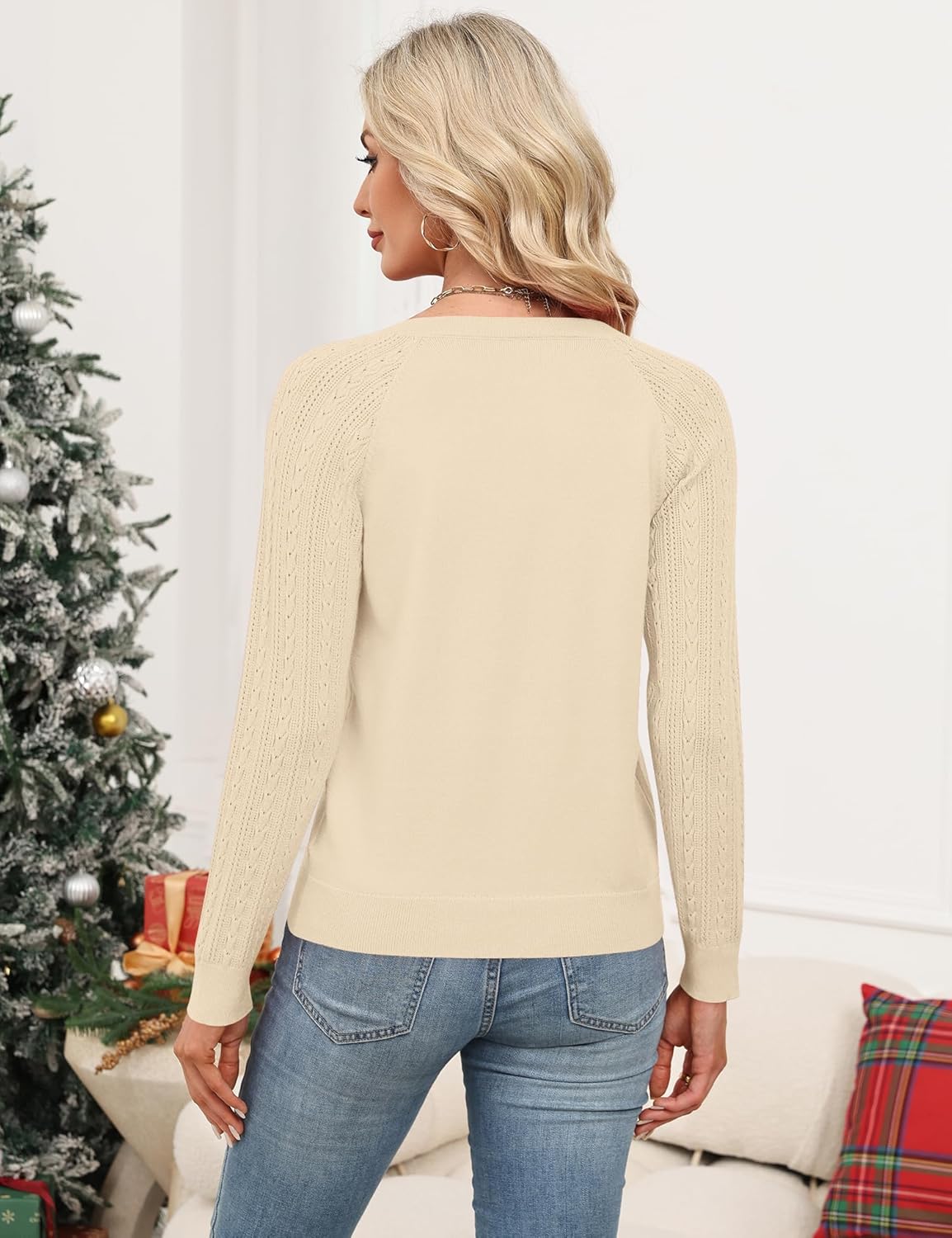 Ivicoer Women's Cardigan Sweater Button Up Cardigan Textured Sleeves Crew Neck Sweater Trendy Outfits 2026 - Image 4