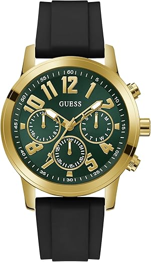 GUESS Men’s Silicone Analog Green Dial Black Band Watch-Gw0708G2