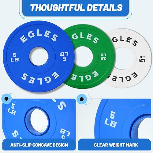 Miniatura 3 de Egles Juego de Placas de Cambio 1.25LB, 2.5LB, 5LB - Placas de Peso Recubiertas de Goma en Pares, Placas Bumper Olímpicas, Codificadas por Color,