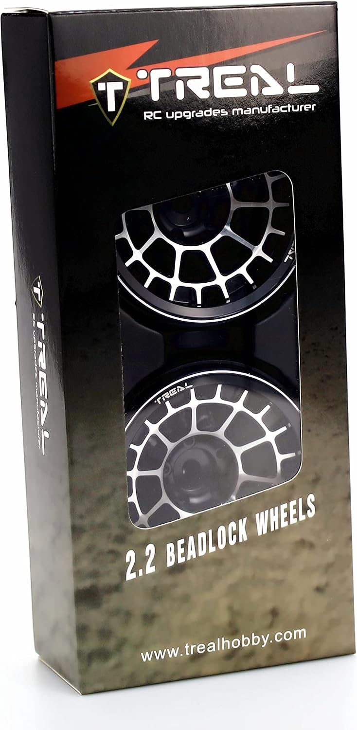 Treal Aluminium 2.2 Beadlock Wheels Rims(2) pcs Fit RC Crawler Mud Truck 2.2 Tires (Black)