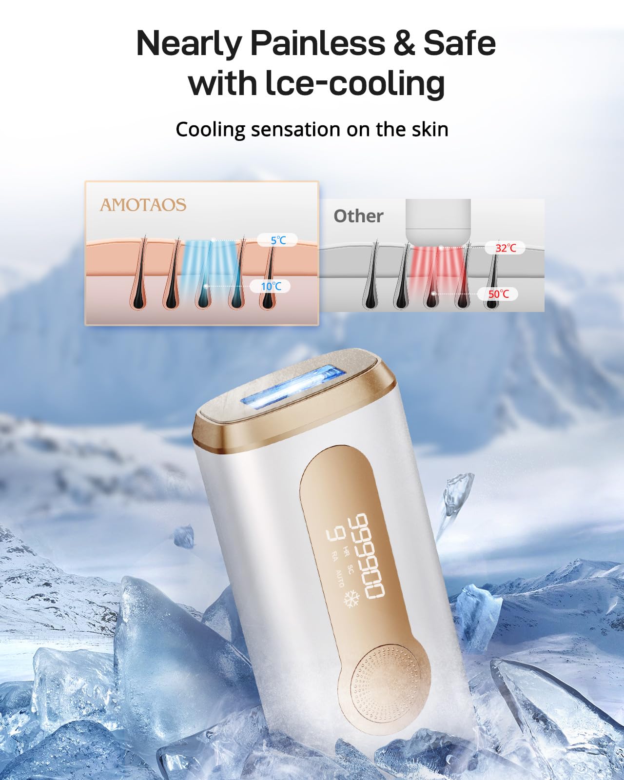AMOTAOS Laser Hair Removal, Ice Cooling IPL Hair Removal for Women, Painless & Long-Lasting Epilator Hair Removal Device for Face Armpits Arms Bikini Line Leg Whole Body Use