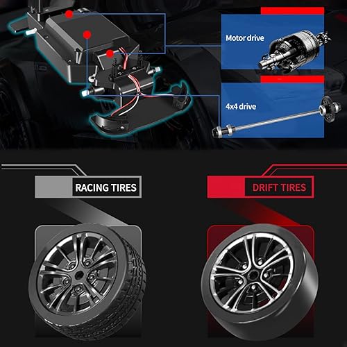 Miniatura 7 de Control remoto Drift Car 116 Coche de control remoto 2.4 GHz 4WD 18.6 mih Control remoto coche de carreras de alta velocidad regalo RTR para adultos