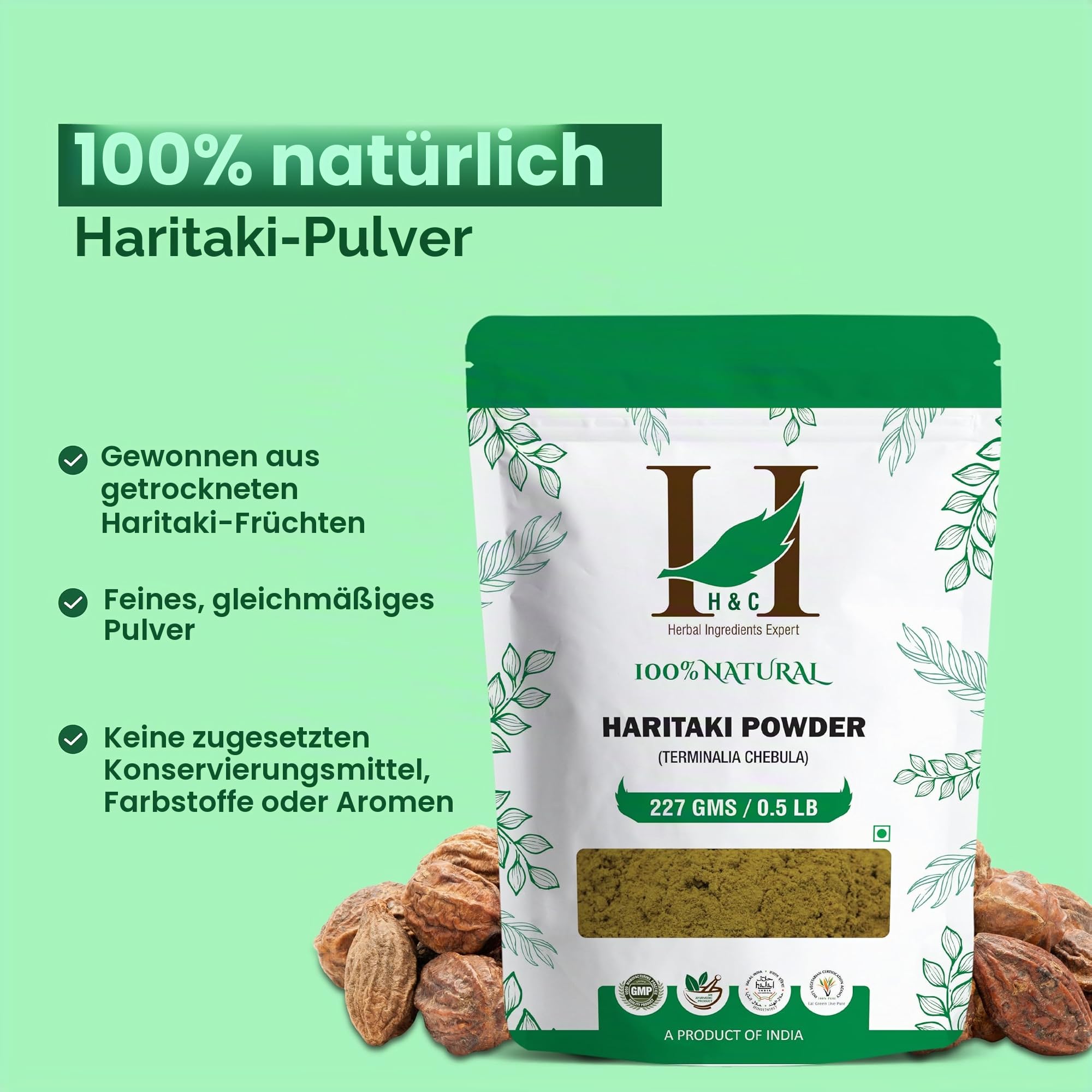 H&C Natürliches Haritaki-Pulver (Terminalia Chebula) – 227 g | für gute Verdauung
