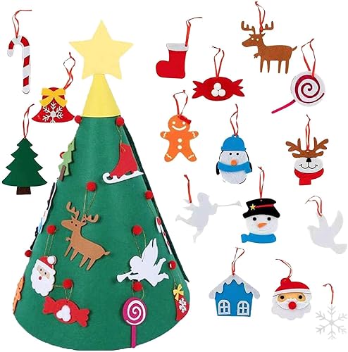 Miniatura 7 de Árbol de Navidad de fieltro con tira de luces Árbol de fieltro iluminado para niños pequeños con accesorios, juguetes de fieltro de pre-jardín