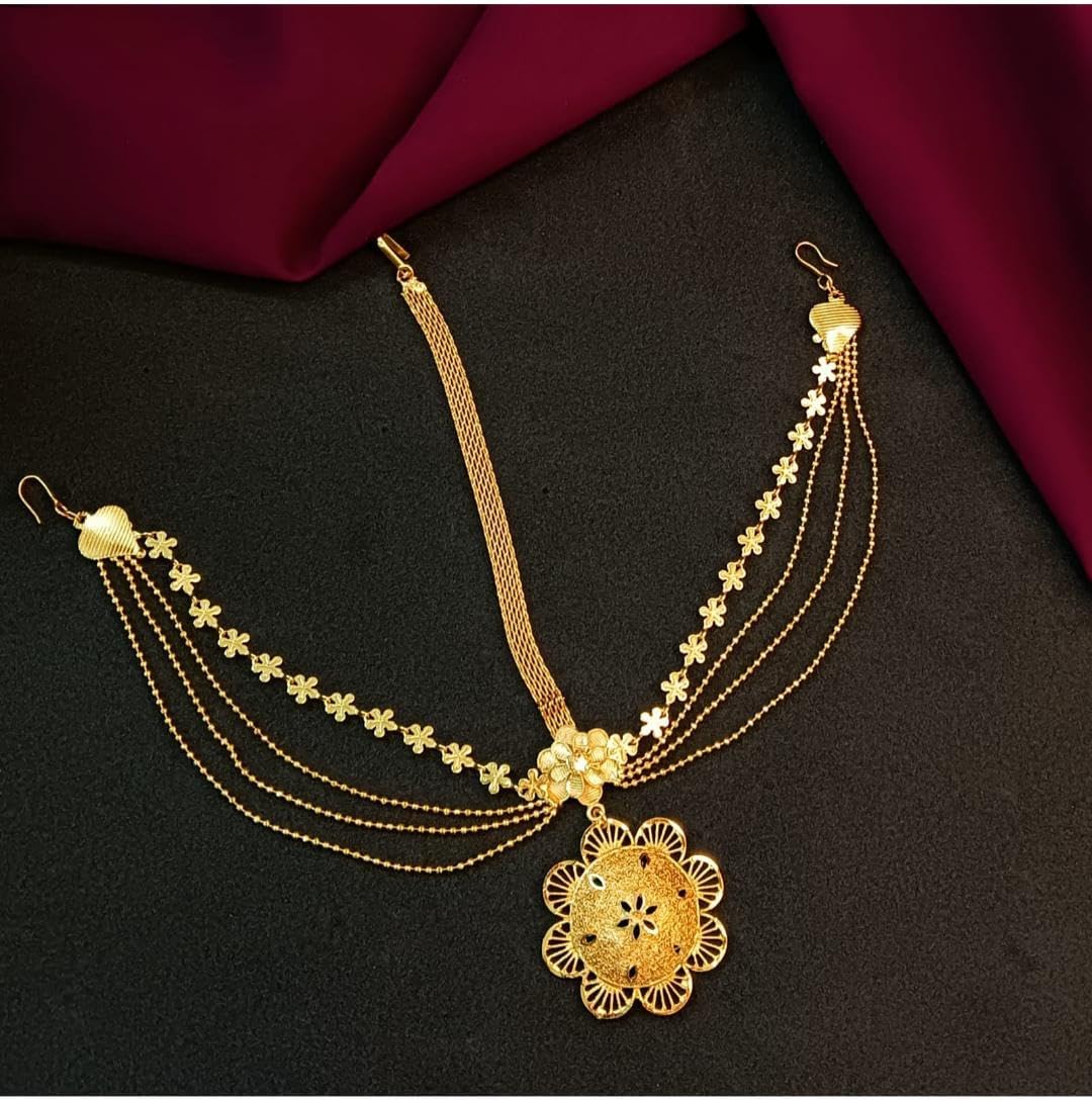 Efulgenz Indian Jewelry for Women Matha Patti Indian Floral Multilayer Beads Chain Matha Patti Bollywood Bridal Hair Jewelry for Women Hair Accessories
