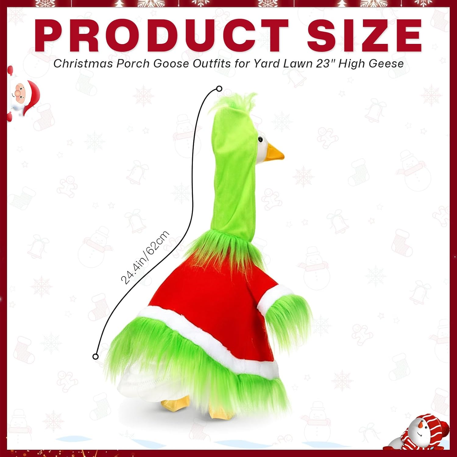 Christmas Porch Goose Outfit Holiday Goose Outfits Christmas Costume for Yard Lawn 23" High Concrete Goose Clothes Outdoor Garden Statue Decor Accessories - Green Hair Hat