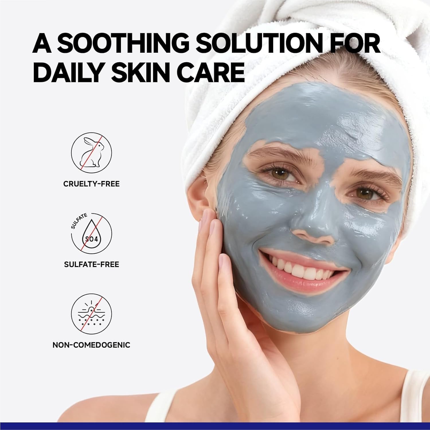 Deep Pore Cleansing Blue Clay Mask for Face, Zero Pore Blackhead Mud Facial Mask with Niacinamide for Even Out, Hydrating Mud Mask with Brush for All Skin Types, 5.3 oz Large Size - Image 5