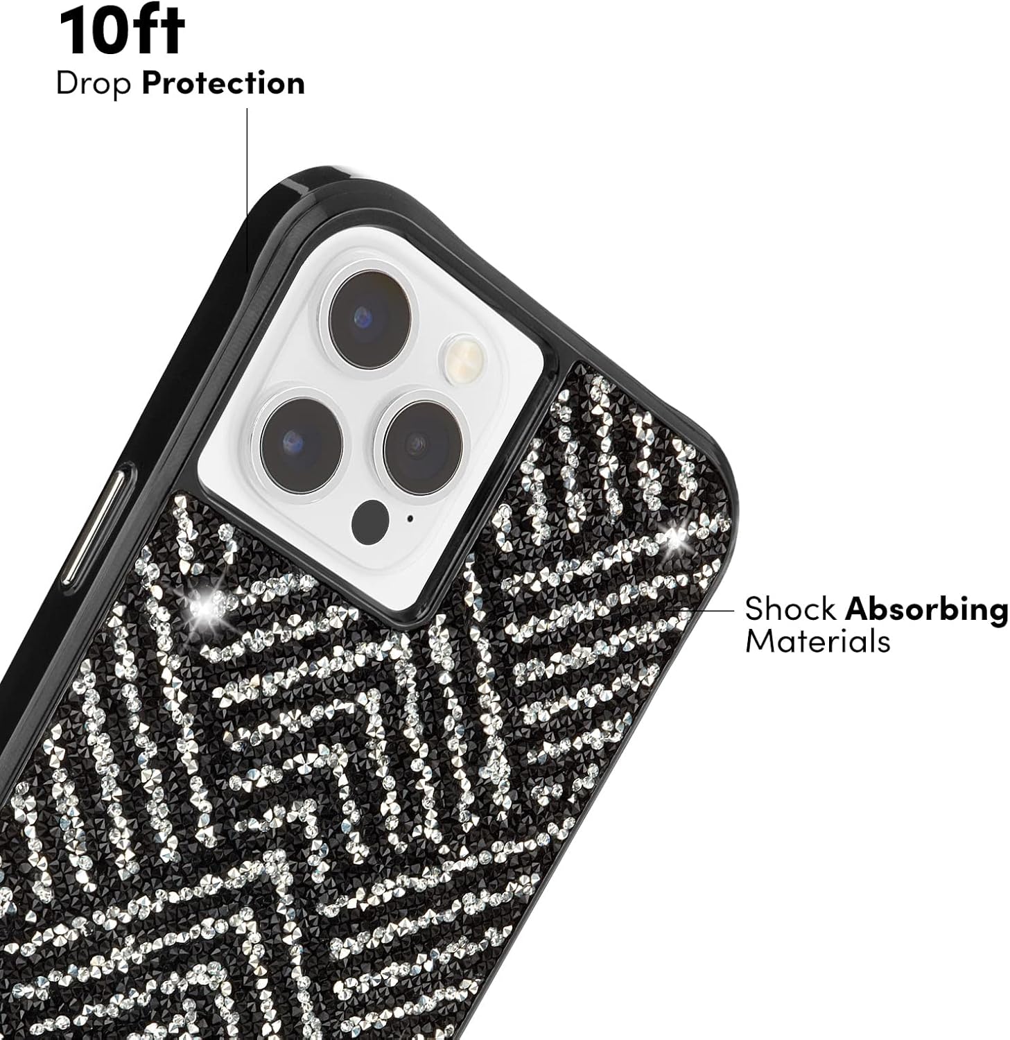 Case-Mate- -BRILLIANCE - Case for iPhone 12 Pro Max (5G) - 10 ft Drop Protection - 6.7 Inch - Herringbone Black