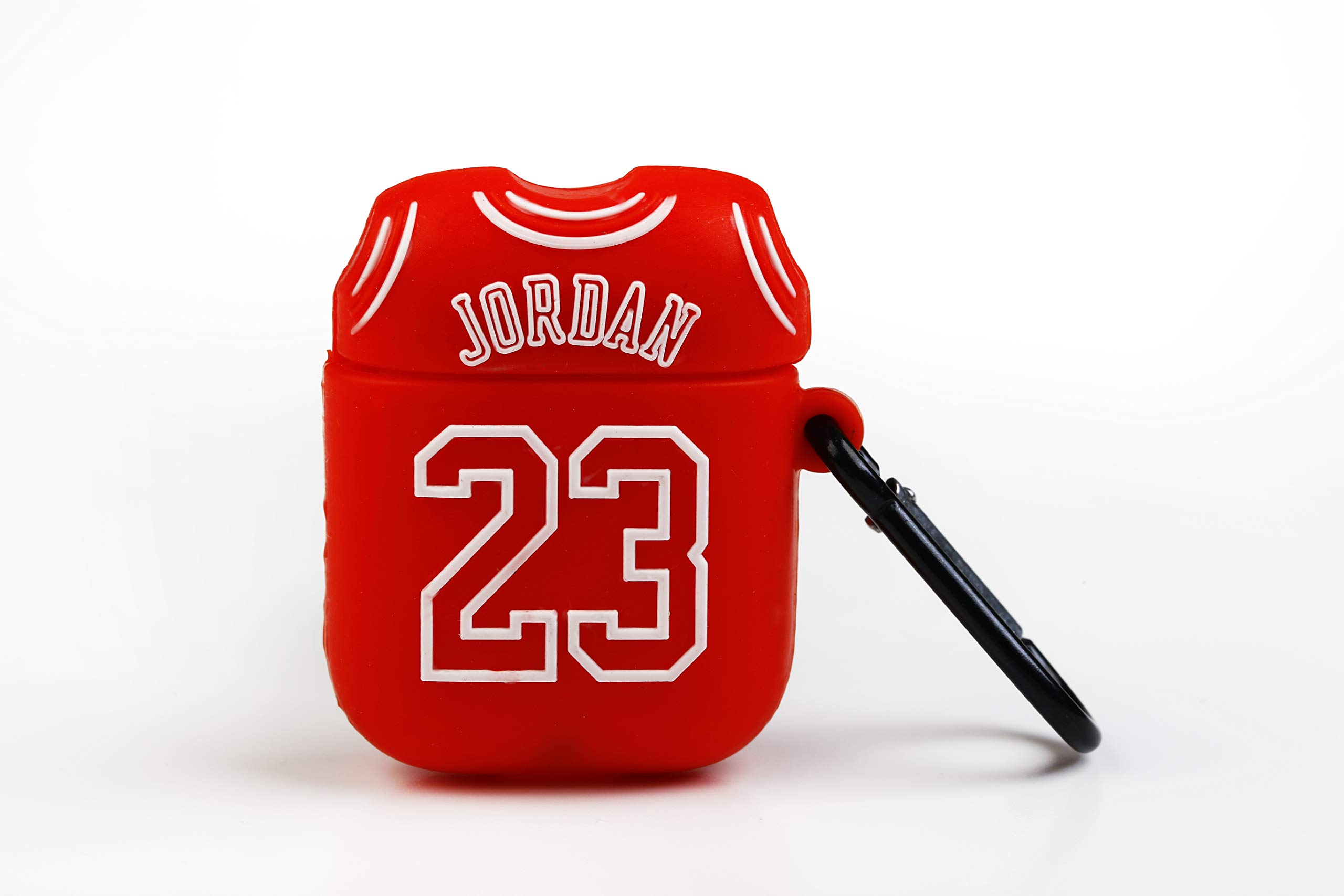 Funny Airpods Cases | Silikonowe etui na słuchawki Apple Airpods – designerska koszulka 23 Michael Jordan z karabińczykiem zapobiegającym zgubieniu, kompatybilna z Airpods 1 i 2