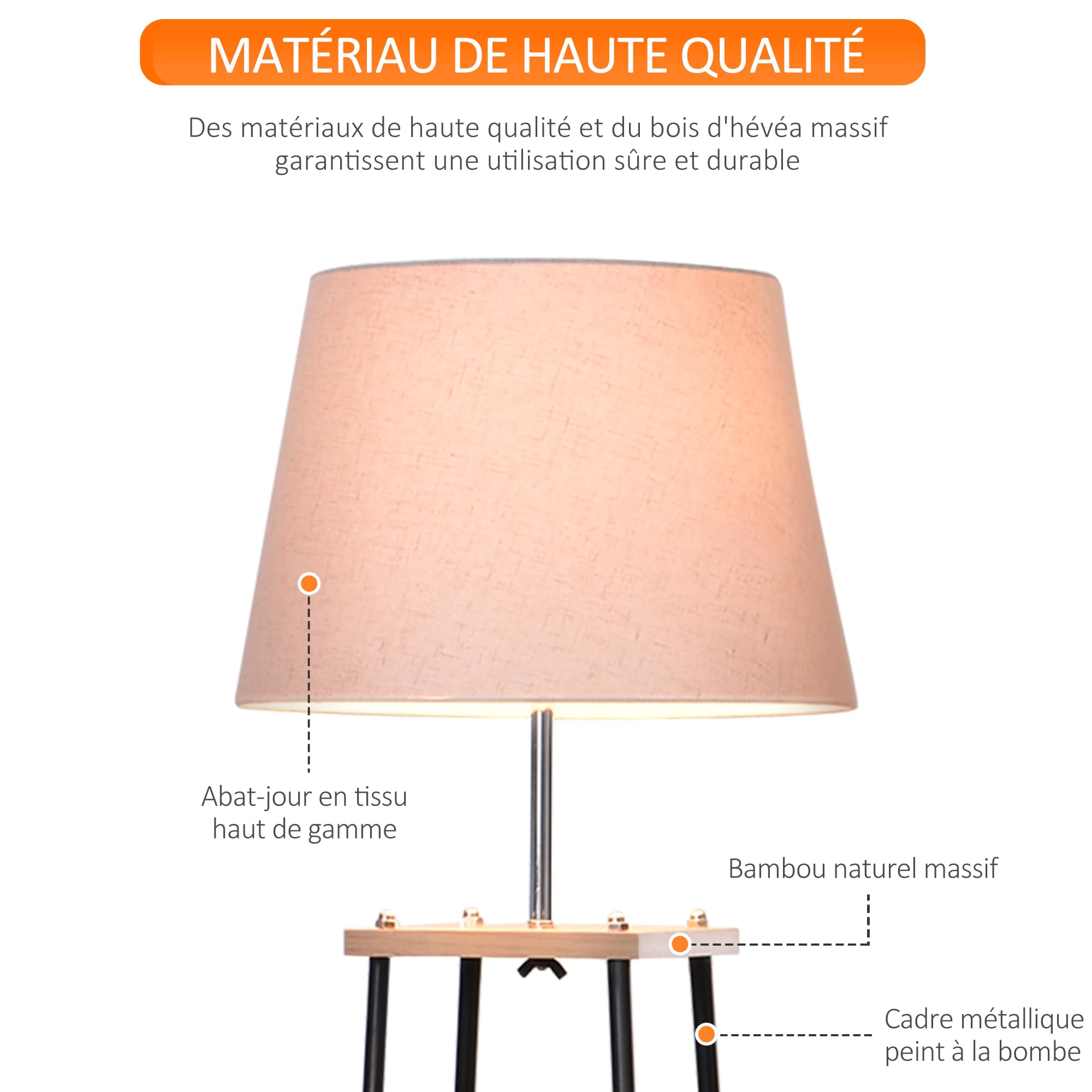 HOMCOM Lampadaire Design Contemporain Dim. 40L x 40l x 160H cm Noir Beige