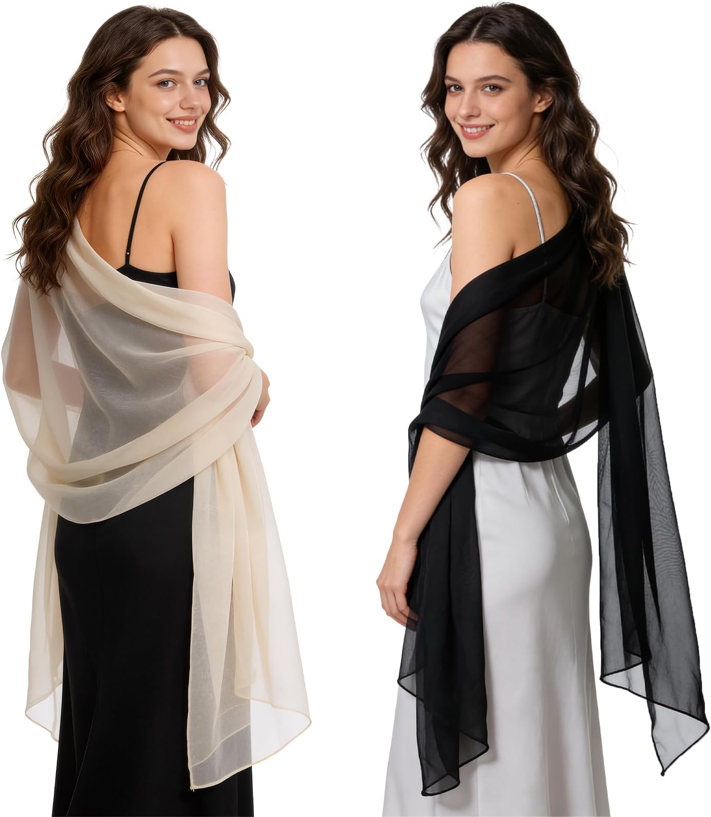 - 2pcs Chiffon Shawls and Wraps for Evening Dresses Women Elegant Soft Silky Wraps Wedding Bridal Scarf