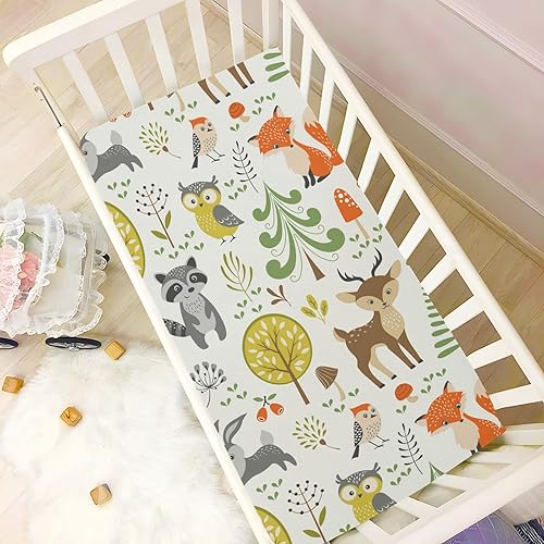 Miniatura 6 de Sábanas de cuna de animales del bosque de verano para niños y niñas, súper suaves, mini sábana bajera ajustable para cuna estándar y de niño