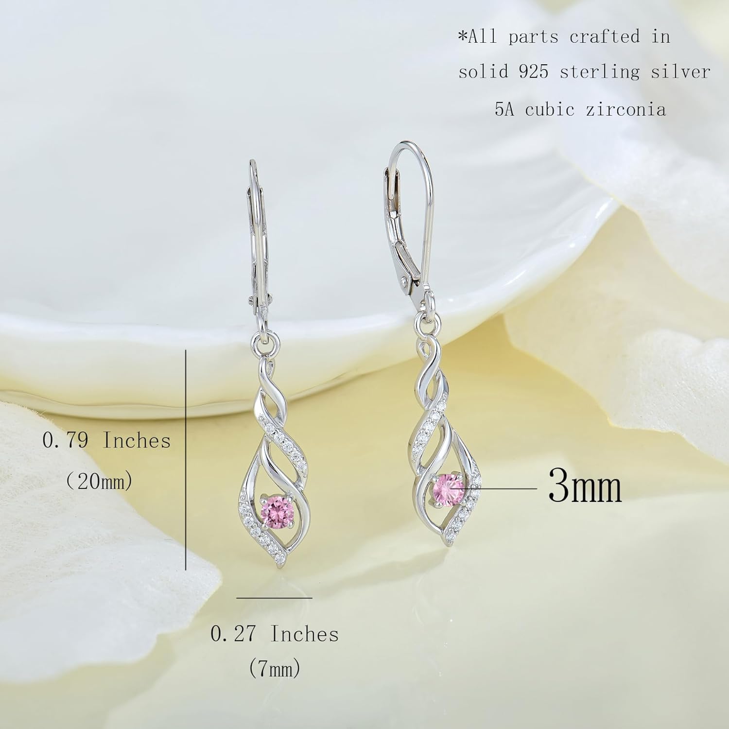 Women 925 Sterling Silver Birthstone Infinity Leverback Drop Dangle Earrings 5A Cubic Zirconia Jewelry for Her - Image 3