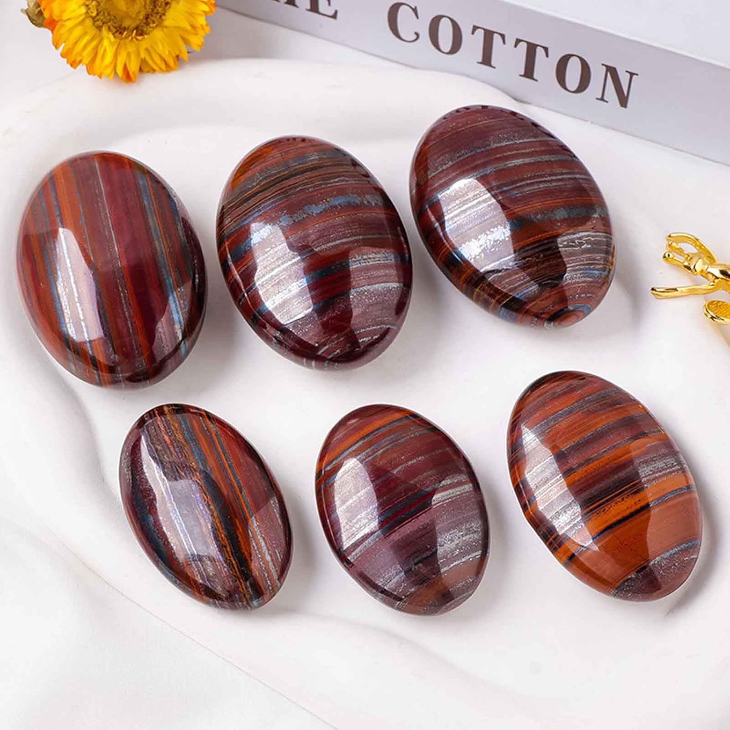 Red Iron Tiger Eye Stone Palm Stone Pocket Massage Worry Stone for Natural Body Chakra Balancing Reiki Healing Stones,6cm
