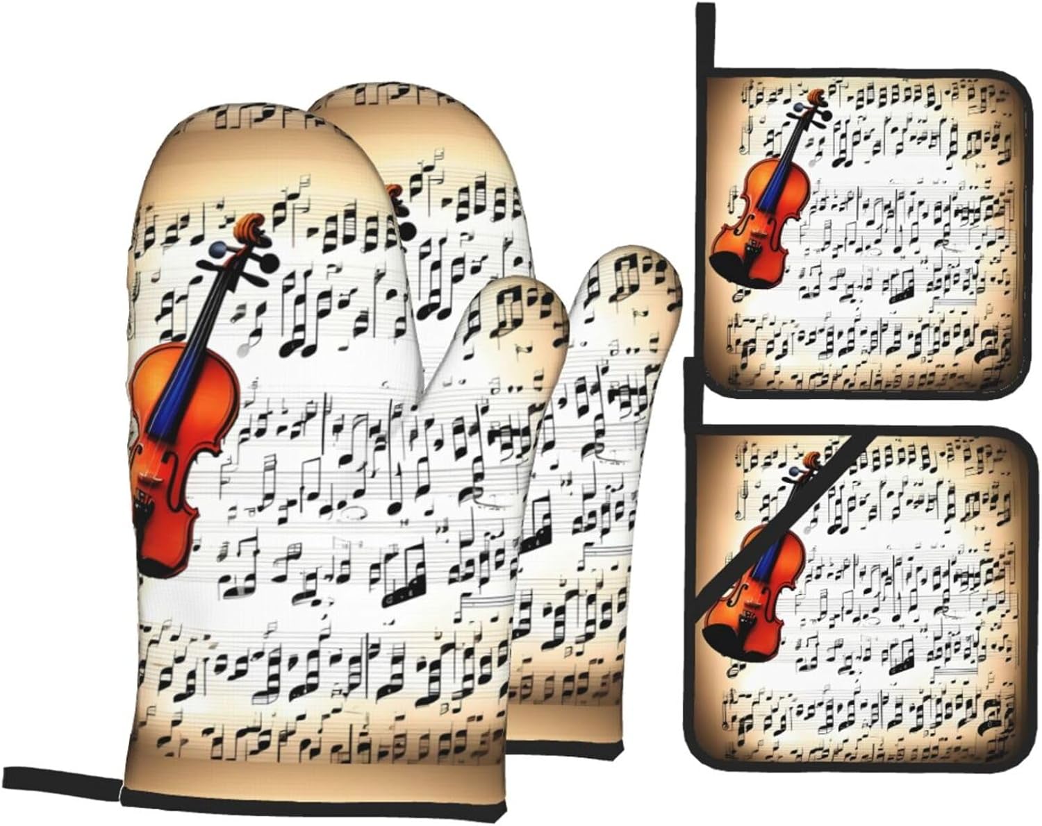 Violin Sheet Music Kitchen baking four piece set, fit for cooking and baking, oven, microwave, and outdoor barbecue