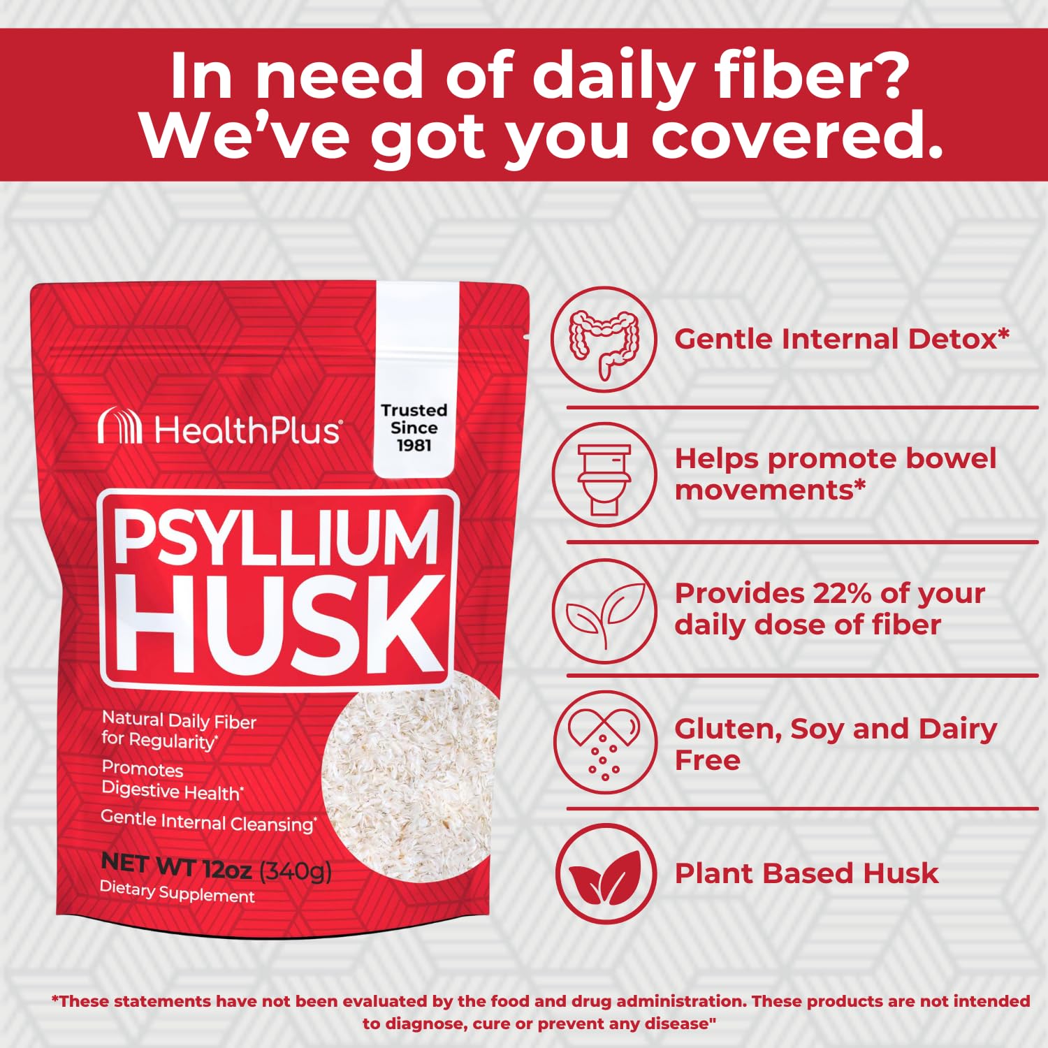 Health Plus Psyllium Husk Fiber Supplement, 12 oz, 48 Servings — Amazon image 3