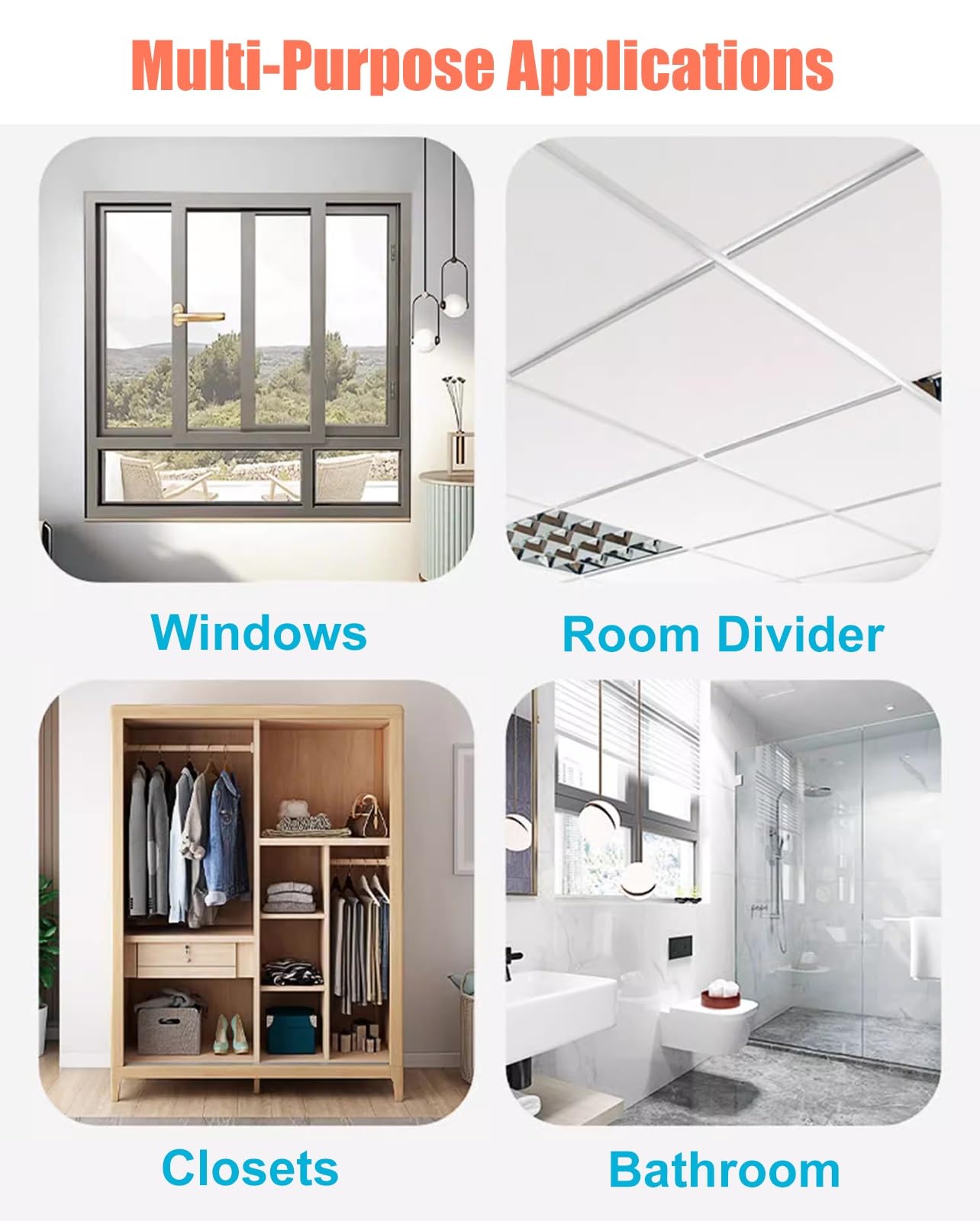Separador de ambientes flexible, sin taladro, riel individual para armarios y armarios, autoadhesivo, montaje en pared/techo, fácil instalación, diseño versátil