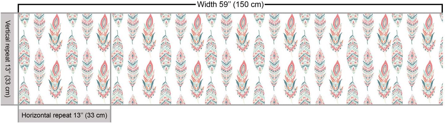 Ambesonne Feather Fabric by The Yard, Hand Drawn Motifs Culture Pastel Color Hippie Plumage Bohemian Effect, Decorative Fabric for Upholstery and Home Accents, 3 Yards, Seafoam Coral
