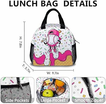 Kids Backpack Set with Lunch Bag Pencil Case for School, Ice Cream Baseball Drip Bookbag School Supplies Combo, Pink, One Size, Daypack Backpacks