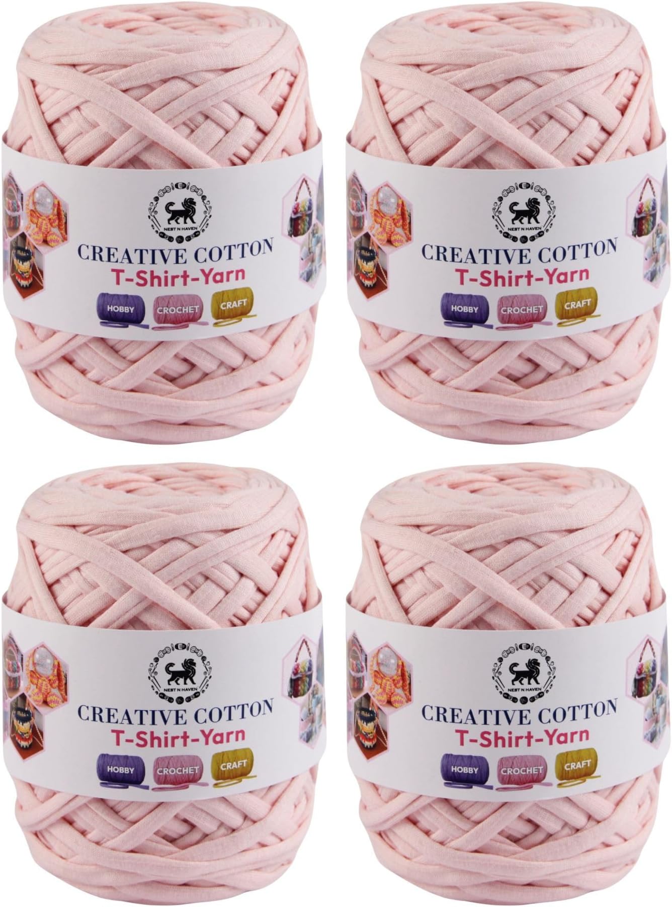 NESTNHAVEN Creative Cotton T-Shirt Yarn Carpet, Knitting Yarn for Hand Knitting DIY Bags, Baskets, Blanket, Cushion Crocheting Projects 200 GMS (Baby Pink) | (400 Gm)