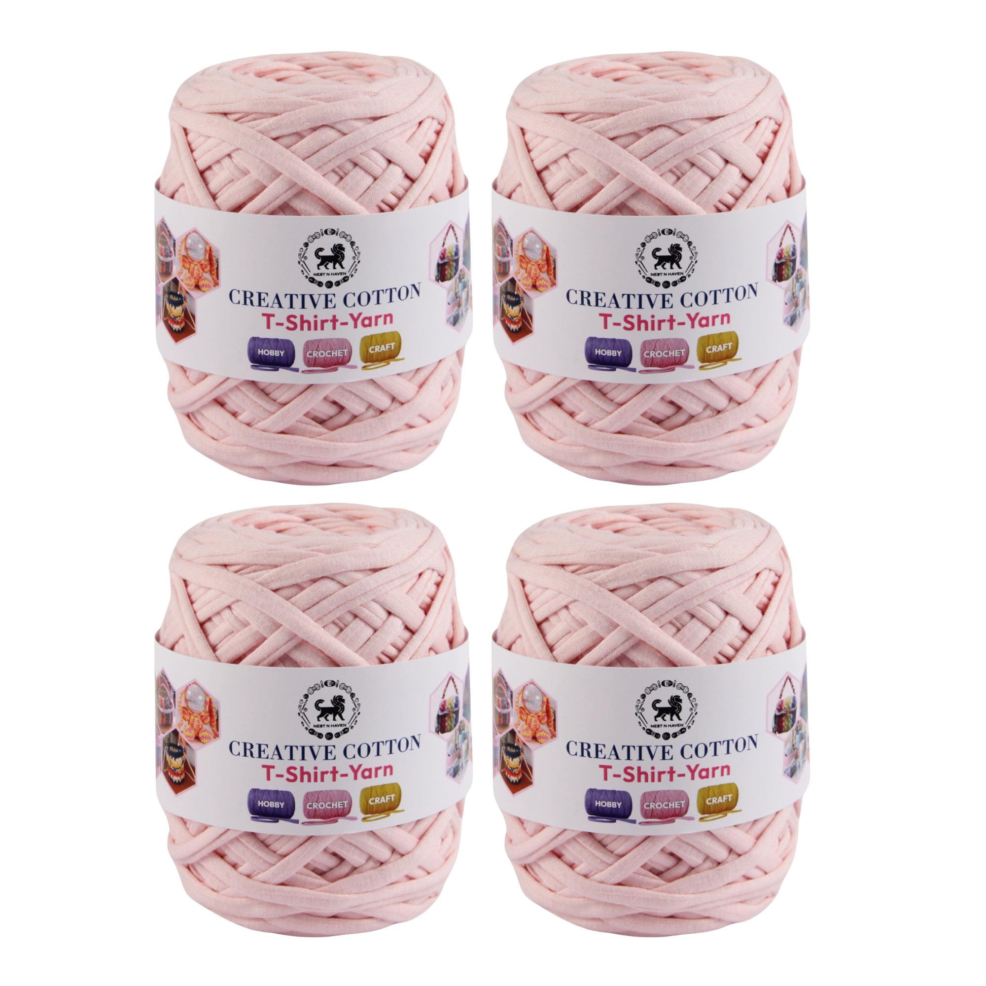 NESTNHAVEN Creative Cotton T-Shirt Yarn Carpet, Knitting Yarn for Hand Knitting DIY Bags, Baskets, Blanket, Cushion Crocheting Projects 200 GMS (Baby Pink) | (400 Gm)