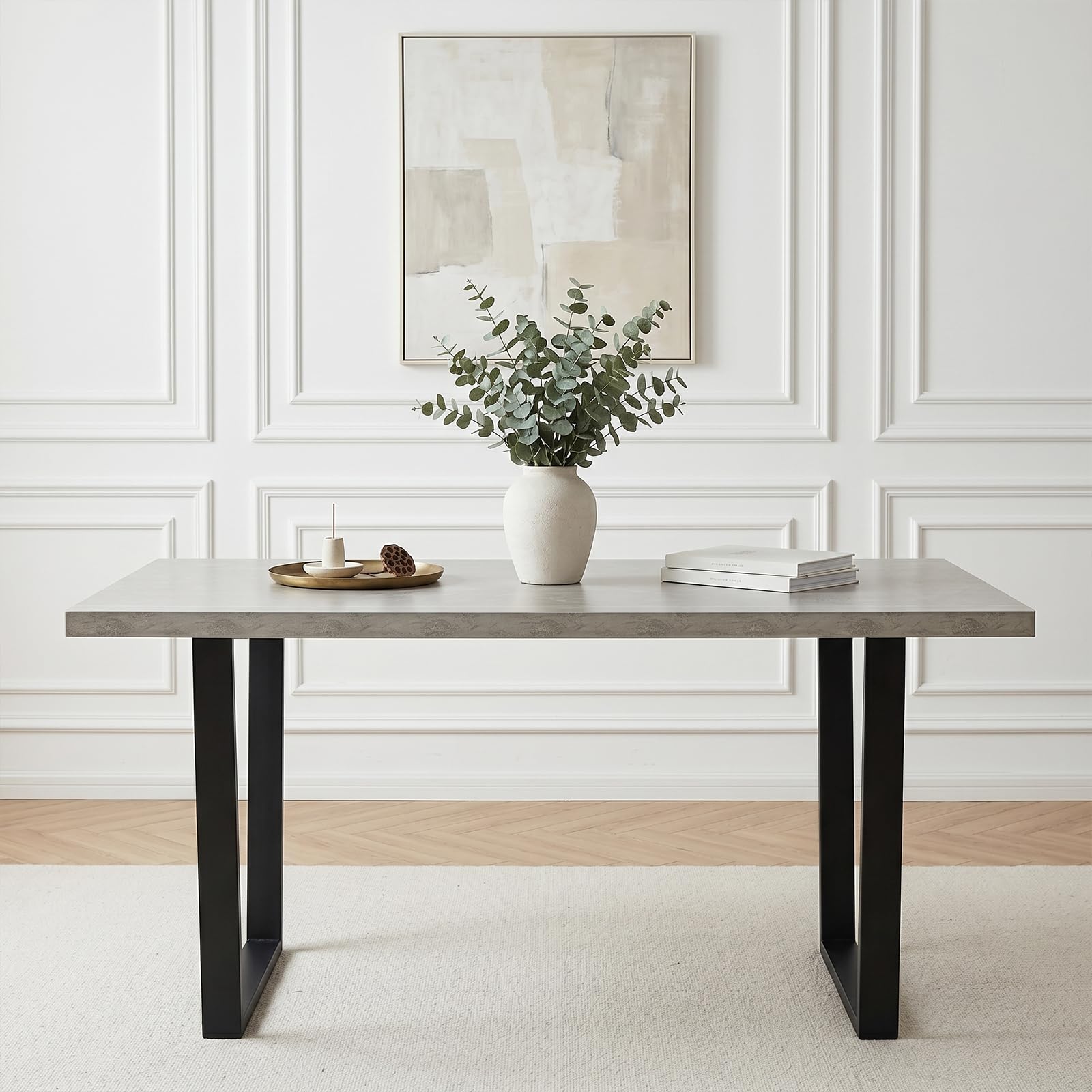 JIEXI Esstisch, 110 cm, Grauer Küchentisch mit Schwarzen Metallbeinen, Moderner MDF Esstisch für 4-6 Personen, Platzsparend, für Küchen, Wohnzimmer, Büro (JA7054-110 cm, 1 Esstisch-110 cm)