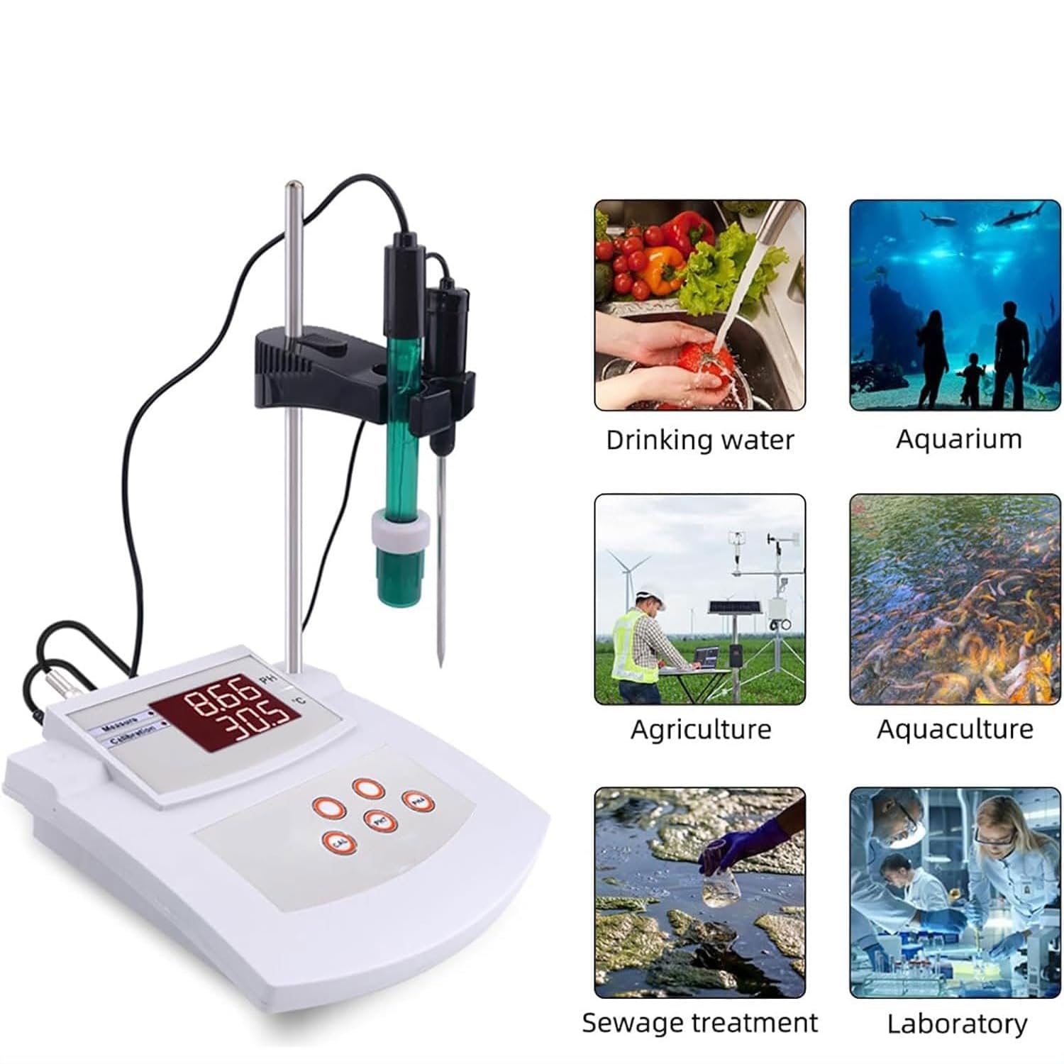 ERICAT Medidor De PH De Laboratorio De Sobremesa, Medidor Acidez Calibración Automática con Pantalla LCD, Rango De Medición De 0.00~14.00PH Y Calibración Automática De 2 Puntos, para Acuarios Y Pesca