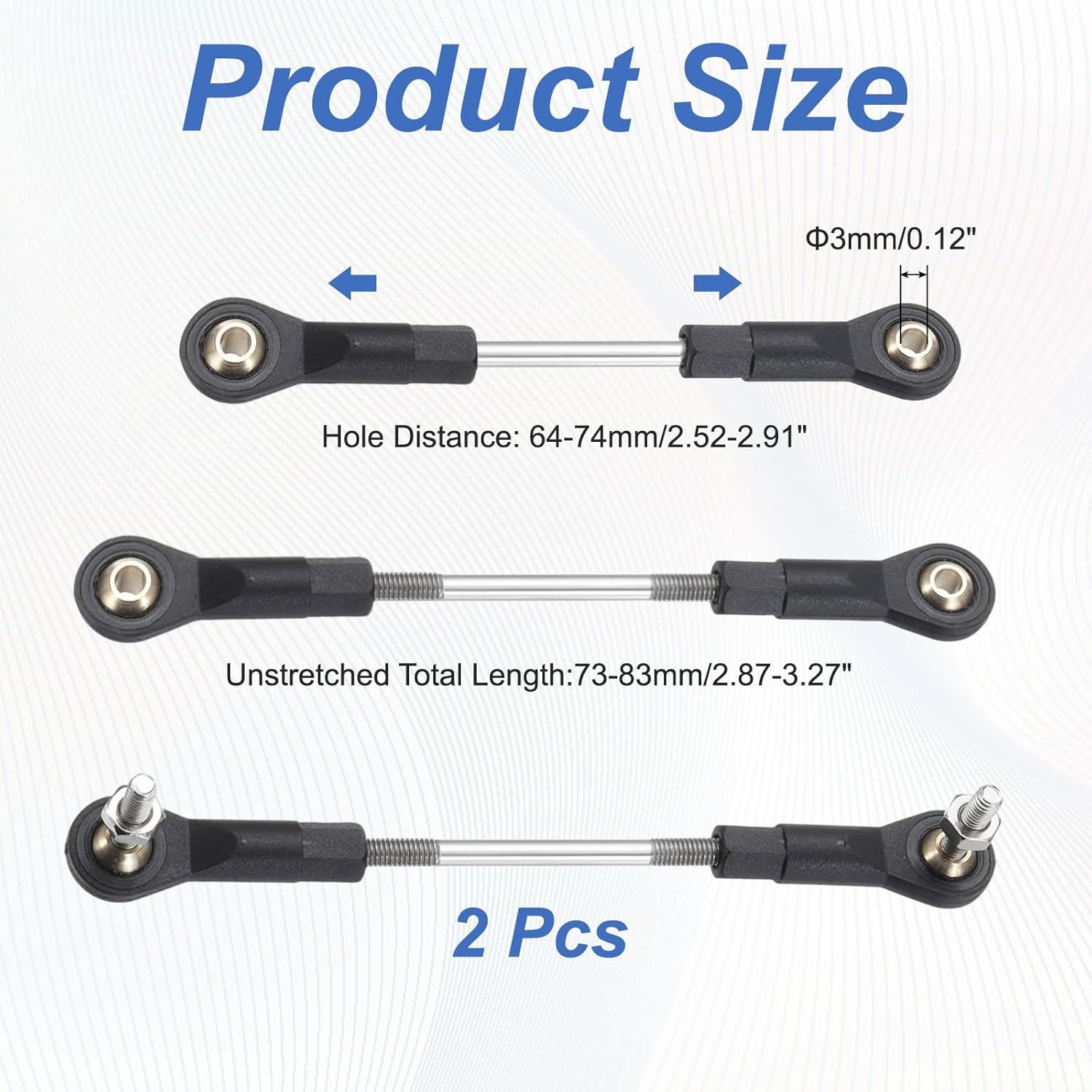 MECCANIXITY 2Pcs Adjustable Turnbuckles Camber Link, 64-74mm Turnbuckle Rod Steering Servo Linkage with M3 Ball Head Rod Ends for RC Car Replace Parts