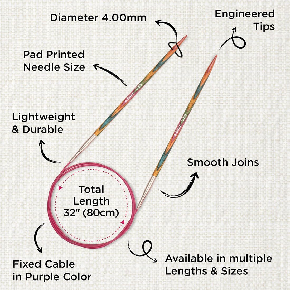 KnitPro 80 cm x 4 mm Symfonie Fixed Circular Needles, Multi-Color