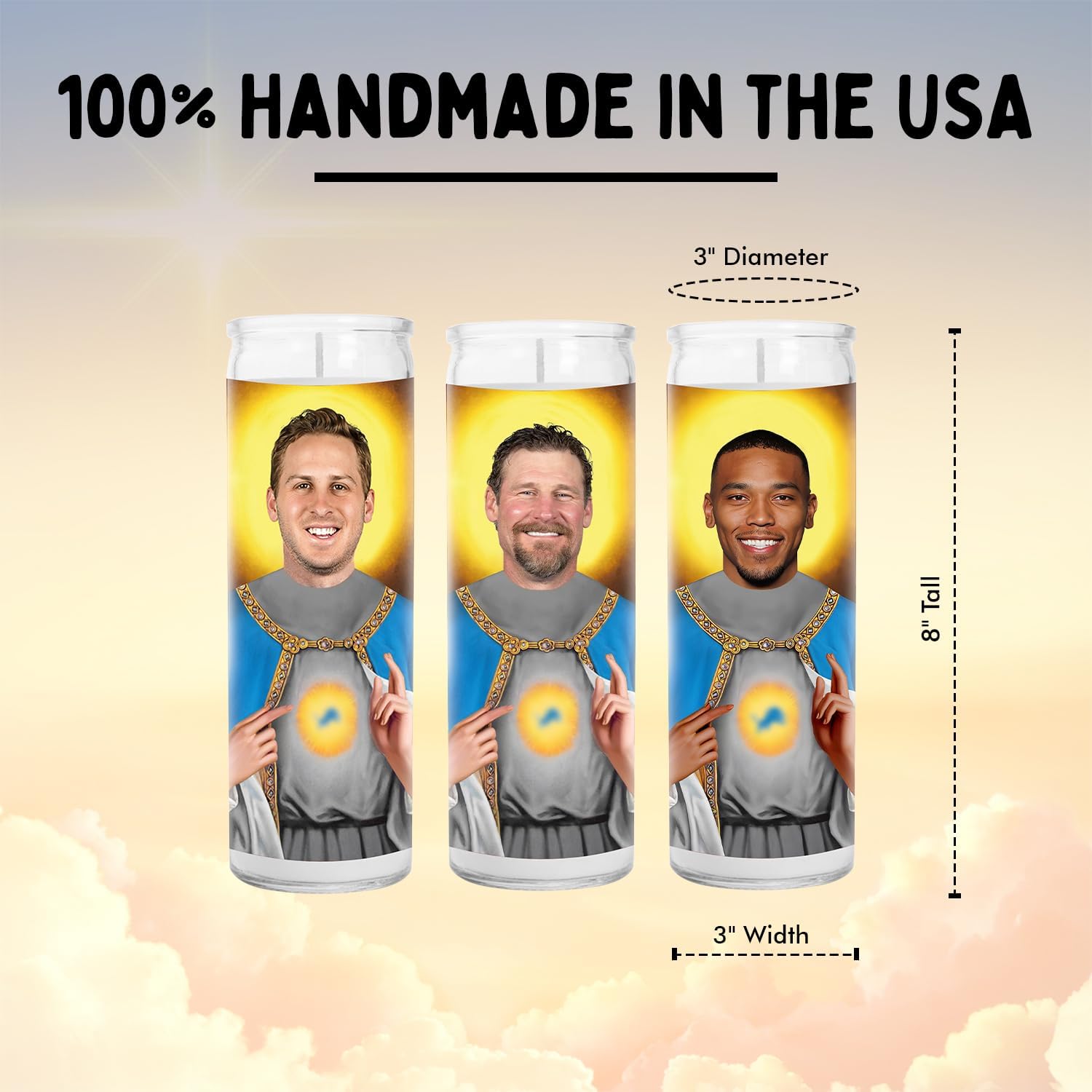 Jared Amon and Dan Campbell Celebrity Candle Set – Handmade Votive Candles – Unique Gift for Lion Fans - Game Day Quarterback - Coach Football Collectible for Detroit Michigan MI Sports Fans