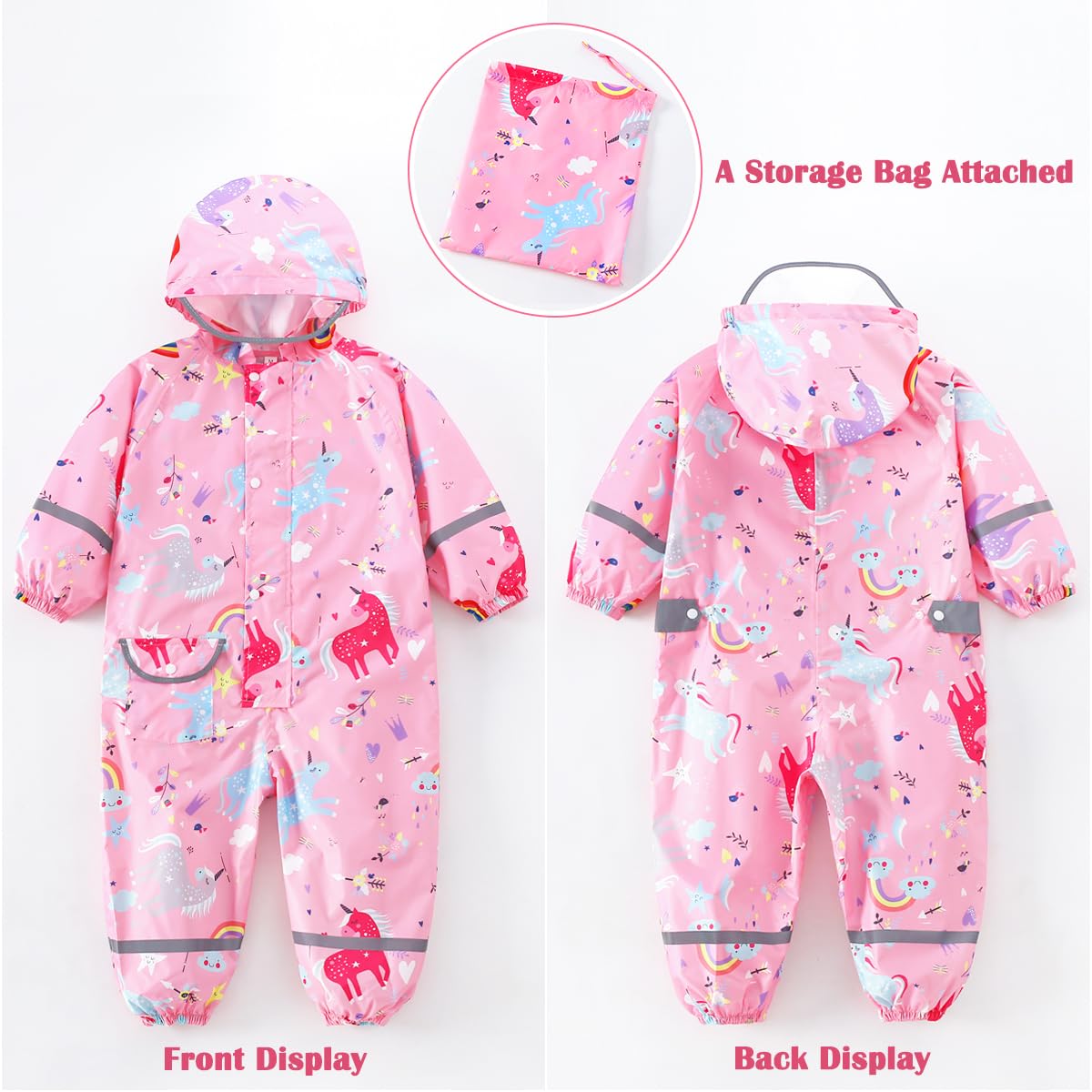 Fewlby Tuta Impermeabile Bambini - Tuta Pioggia Bambina Poncho Antipioggia Ragazze Ragazzi Giacche Impermeabili con Cappuccio Mantella da Pioggia Riutilizzabile per 1-10 Anni