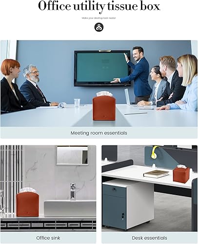 Miniatura 4 de Jeethemy - Funda cuadrada para caja de pañuelos de piel sintética, moderna, dispensador organizador de papel facial, 5 x 5 pulgadas, color rojo
