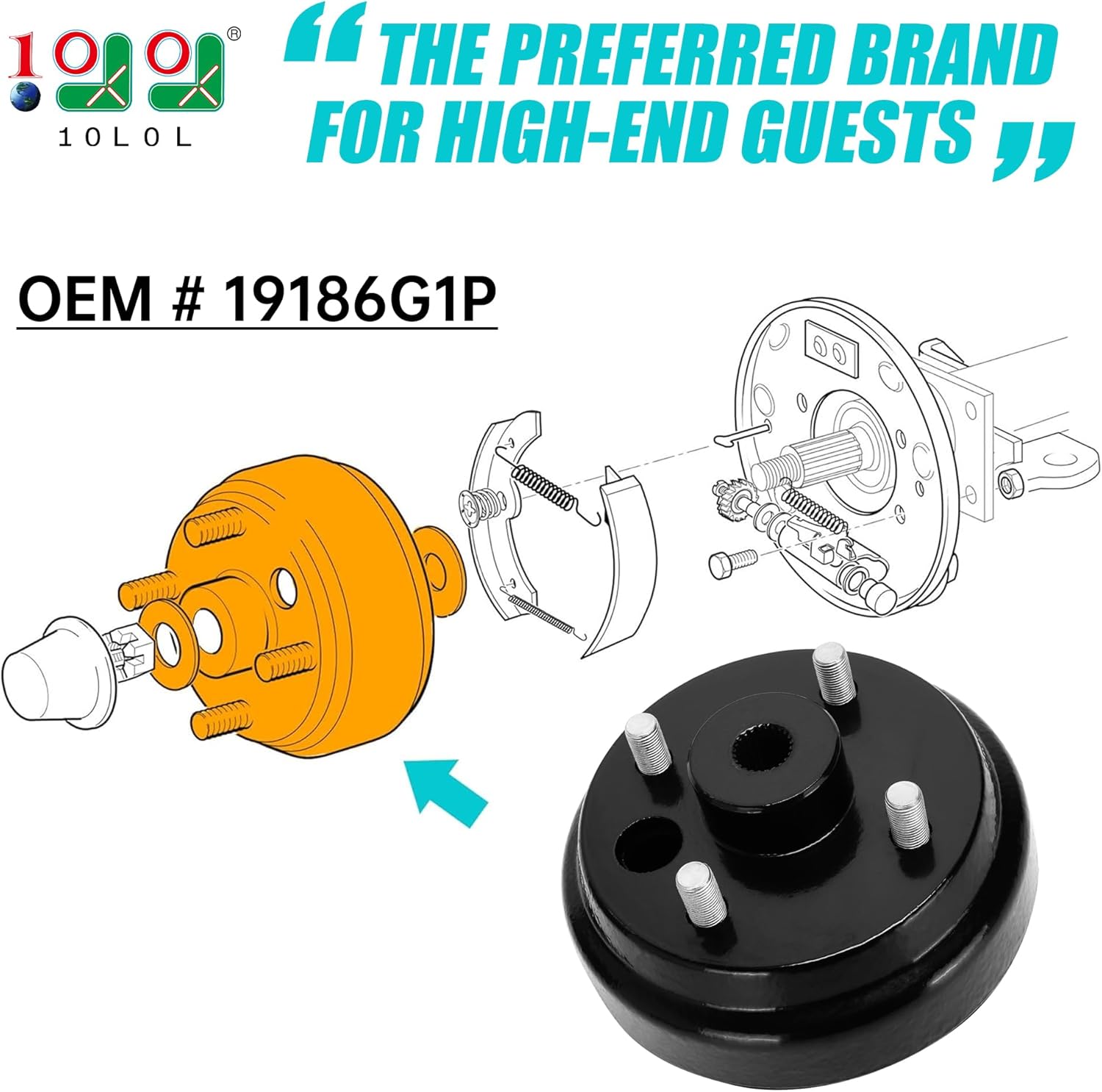 Golf Cart Brake Drum Hub Assembly for EZGO TXT PDS 1982-up Electric & 1982-1993 2-Cycle Gas, Replace OEM# 19186G1P