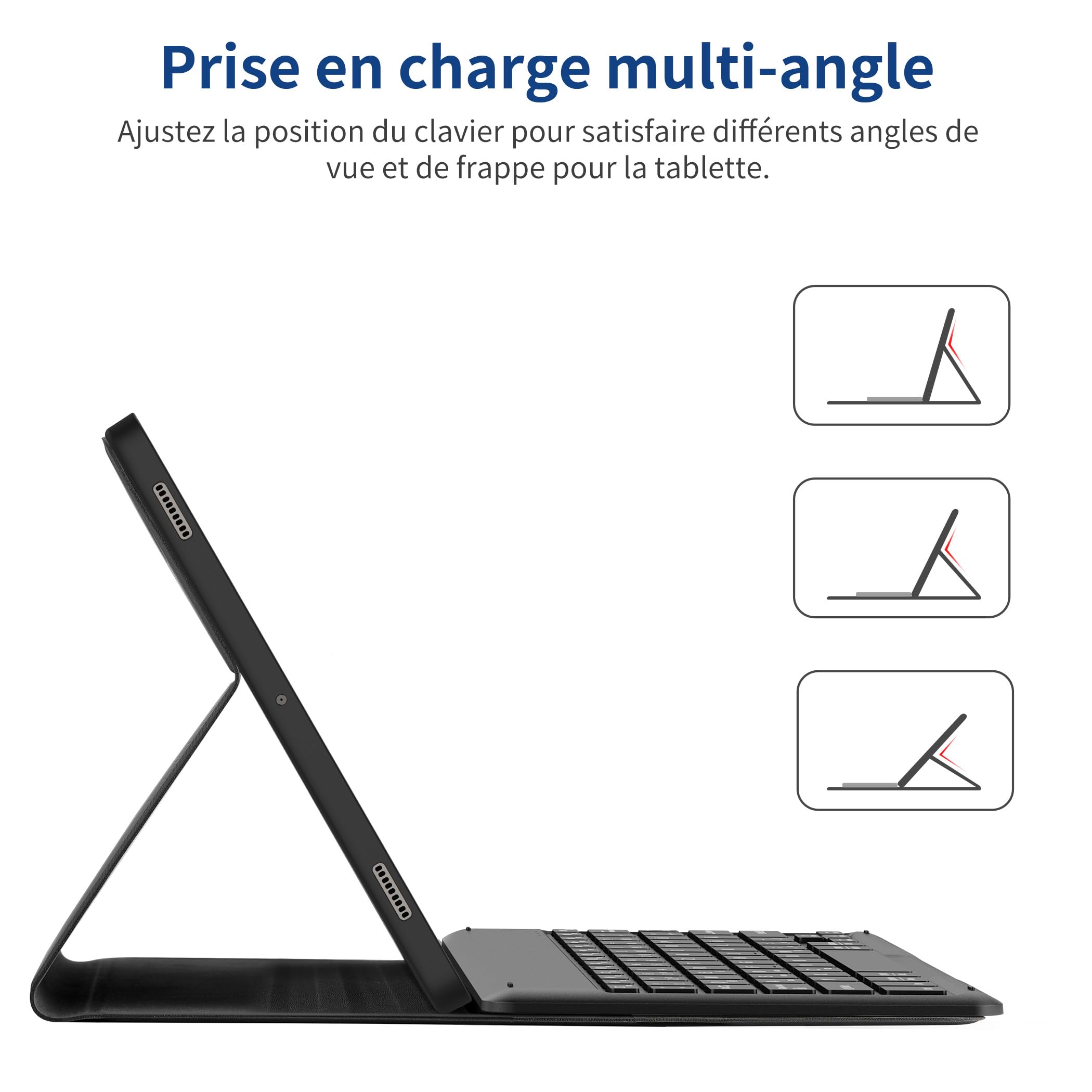 EasyAcc Étui Clavier pour Samsung Galaxy Tab S10 Lite 5G / S10 FE / S9 FE / S9 10.9" / 11" (2025/2023) avec Film de Protection, [AZERTY] Étui de Protection pour Clavier Amovible avec Porte-Stylo, Noir