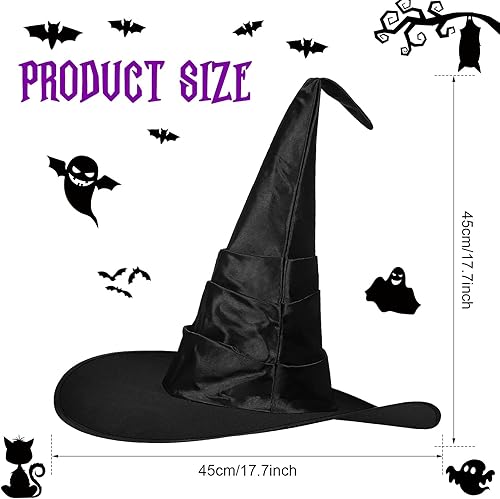 Miniatura 2 de Geyoga 4 sombreros de bruja de Halloween para mujer, sombrero de bruja con cono fruncido a granel, color negro, grande, accesorio de disfraz para