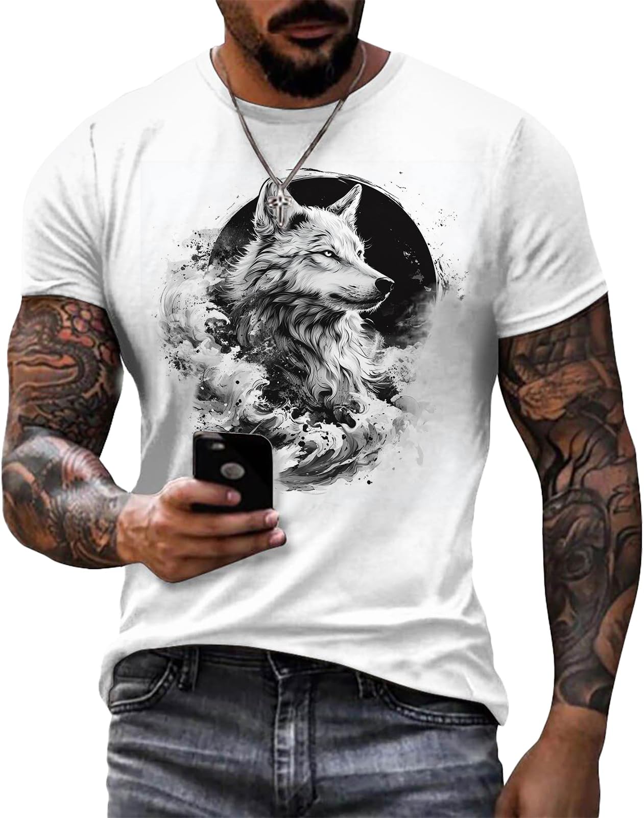 domirica Cotton Tshirts for Men Novelty Print Short Sleeve Pullover Crewneck Big and Tall Workout Casual Funny Tee Shirts