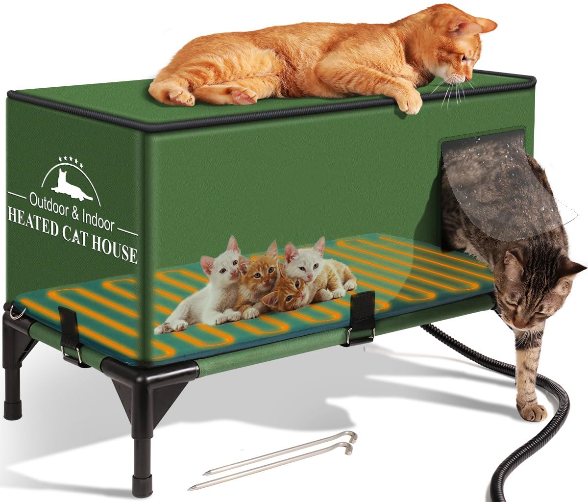 Maison Pour Chat Extérieur Chauffante Surélevée - 2 Sorties, Imperméable, Isolée Pour Chats Errants - 13