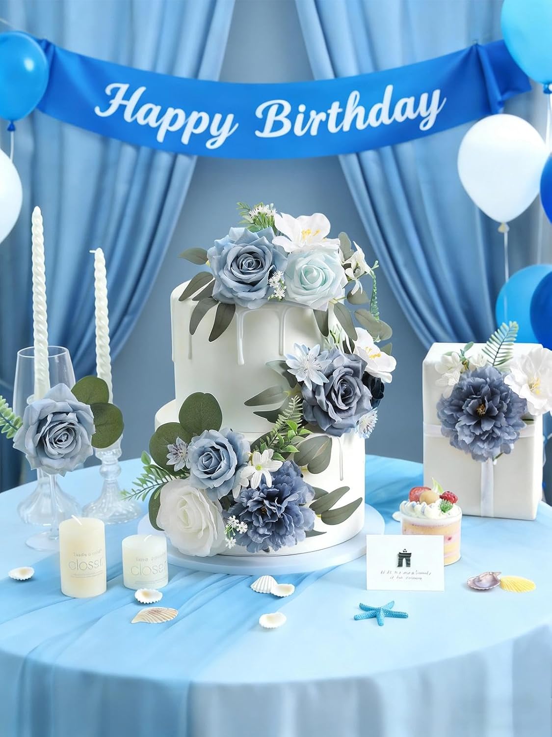 Artificial Flowers Combo Box Set,Dusty Blue Fake Roses Silk Flowers with Stems for DIY Wedding Bridal Bouquets,Floral Arrangement,Table Centerpieces,Baby Shower,Home Decorations - Image 4