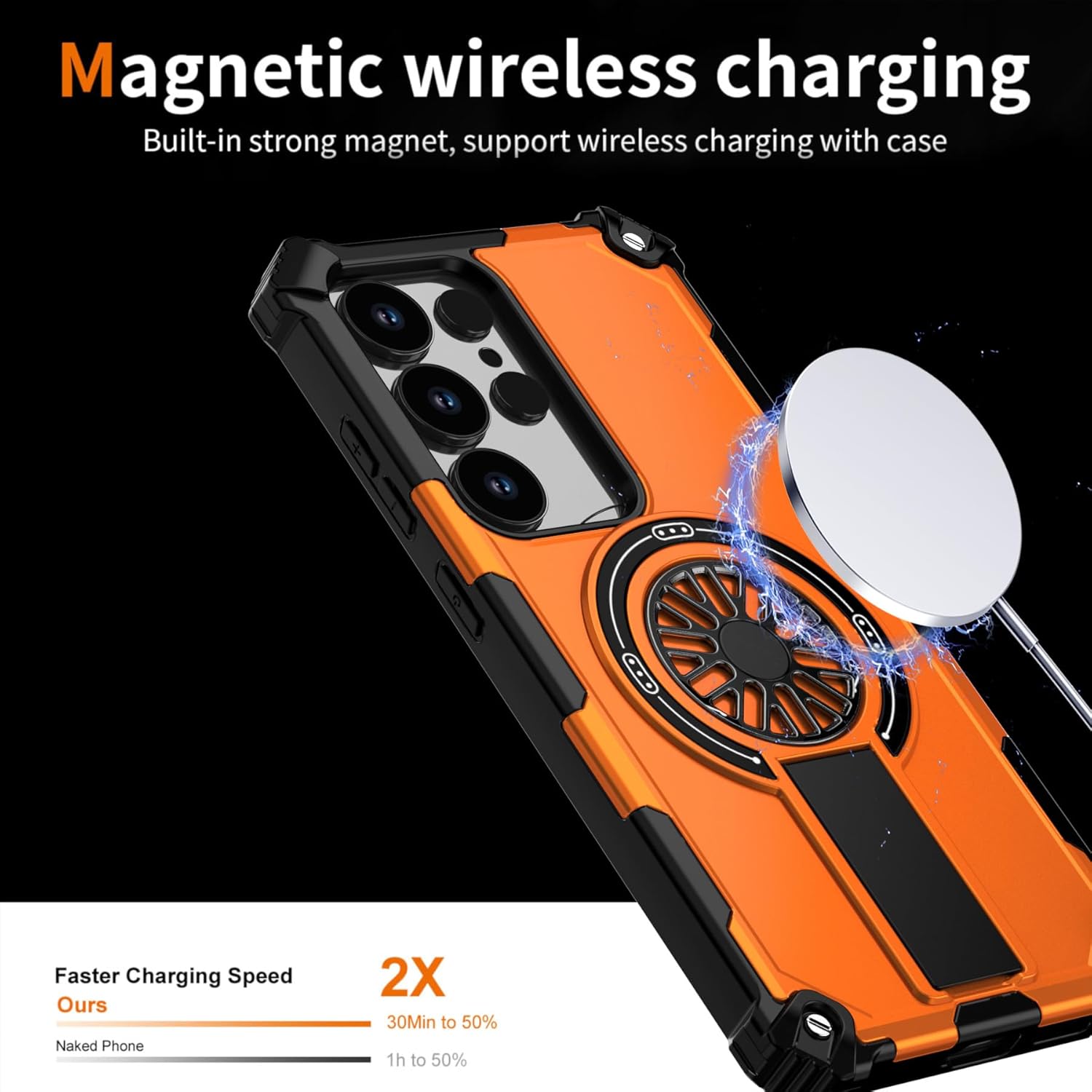 for Samsung Galaxy S25 Ultra Case with Invisible Kickstand,Shockproof Wireless Charging,Compatible with MagSafe,Stress Relief & Military Drop Protection Magnetic Phone Case Cover 6.8".Orange - Image 3