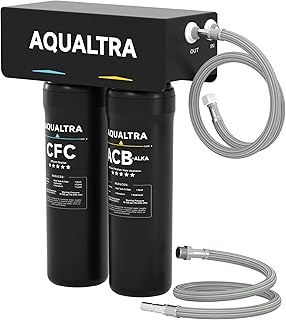 AQUALTRA USF-2B-10 Slightly Alkaline Under Sink Water Filter, 20000 Gallons Under-Sink Water Filtration System, 0.5 μm Carbon Fiber Filter Reduces Chlorine, Chloramine, Fluoride, Bad Taste & Odor