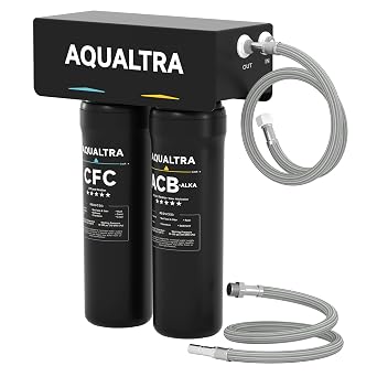 AQUALTRA USF-2B-10 Slightly Alkaline Under Sink Filter System, 20K Gal, Reduce PFOA, PFOS, Chlorine, Lead, Mercury, Chloramine, Fluoride, Microplastics Particles, Bad Taste & Odor