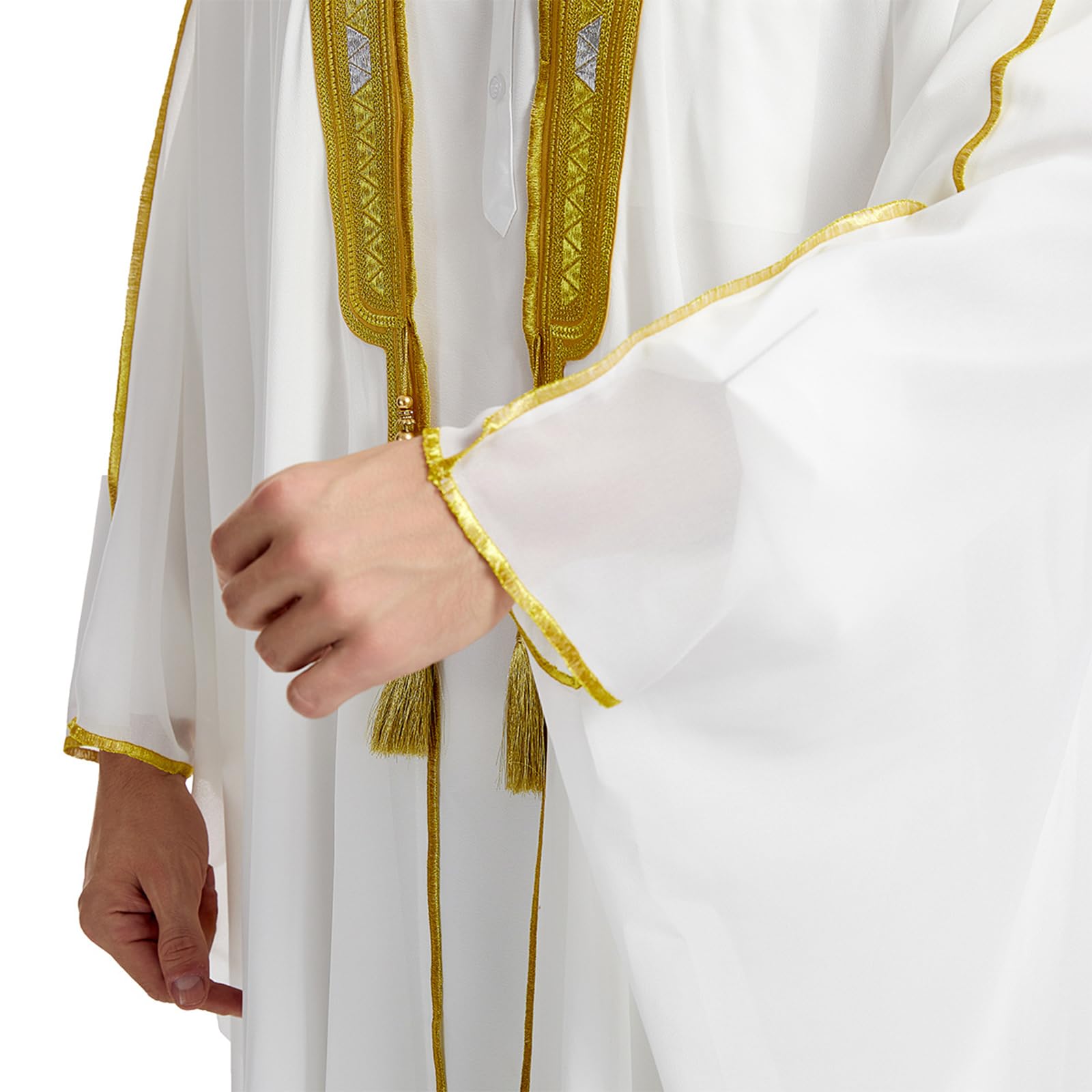 zhxinashu Djellaba Homme Marocaine - Abaya Homme Longues Chemise en Chiffon Imprimée Musulmane, Caftan Homme Rétro Décontracté Taille Large
